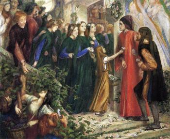 Dante Gabriel Rossetti : Beatrice, Meeting Dante at a Wedding Feast, Denies him her Salutation